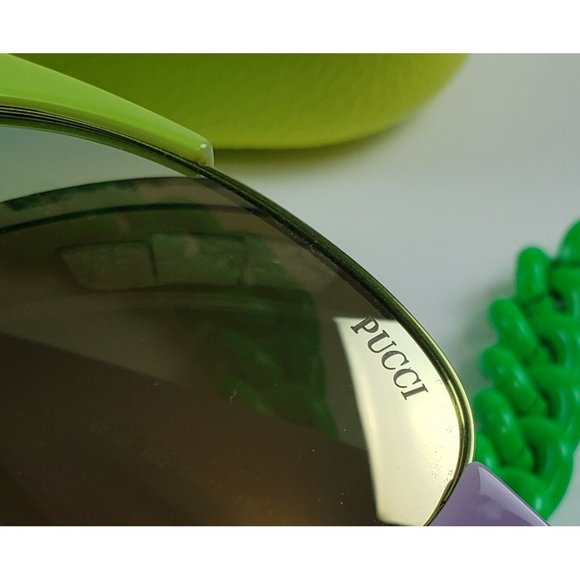 Emilio Pucci Sunglasses Bright Mirrored Shades with Chain Summer Spring $435 - Picture 10 of 12